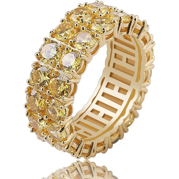 14K Silver / Gold Plated Iced Out Lab Diamond 9mm 2Rows Round Cut  Band … - Picture 3 of 13